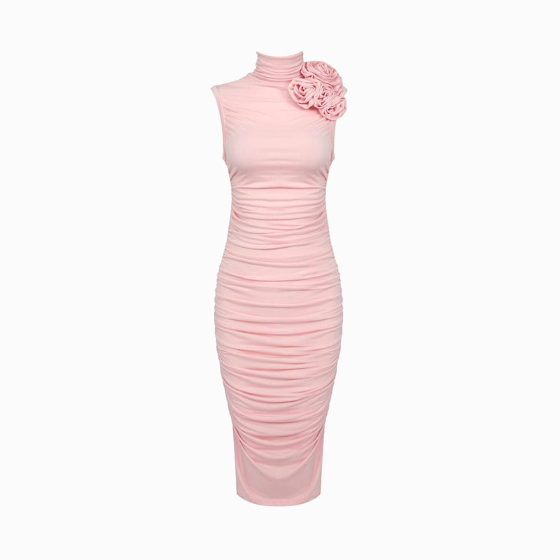 Pink halter flower midi dress