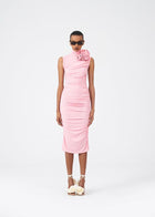 Pink halter flower midi dress