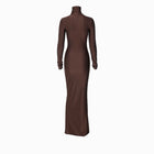 Chocolate draped high neck dress