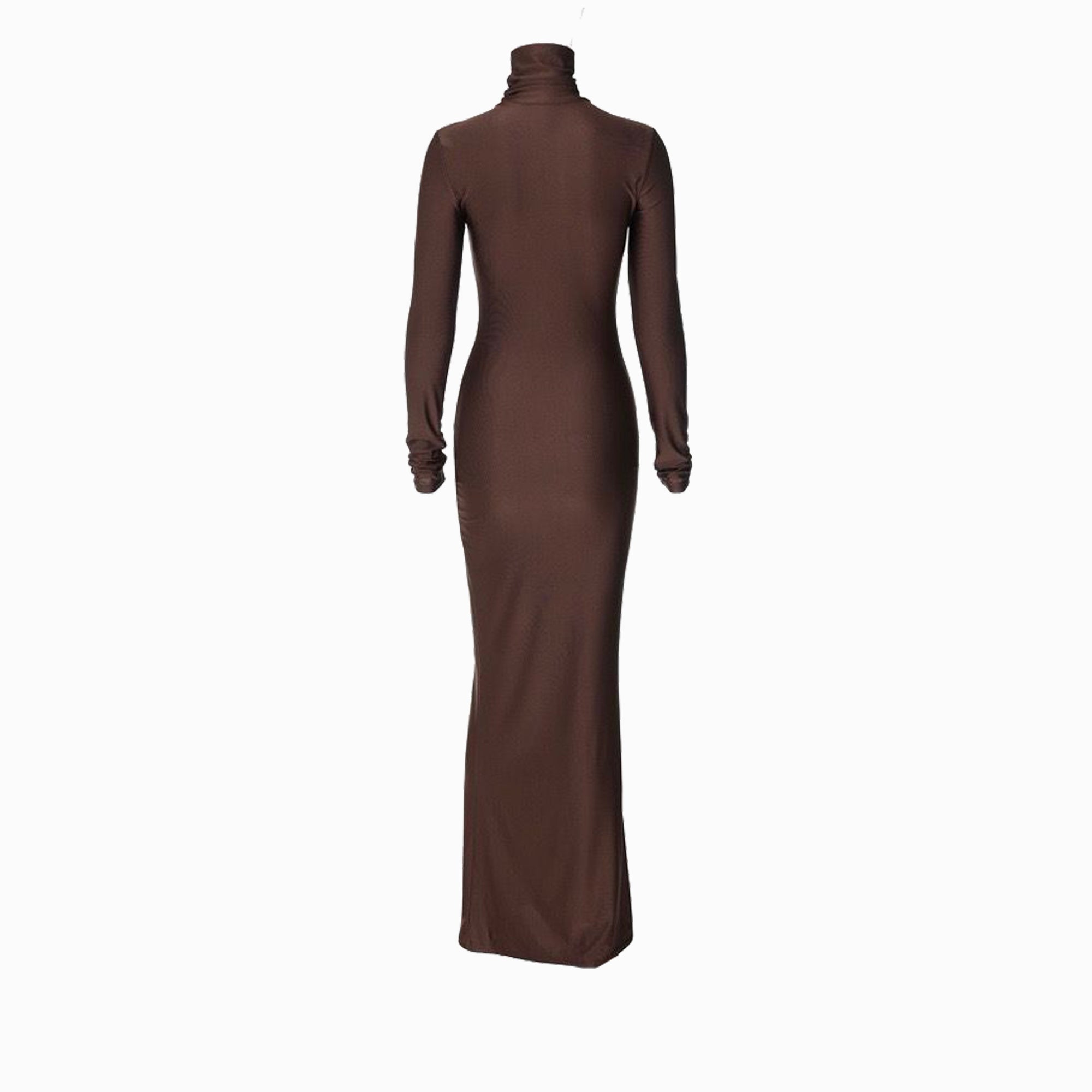 Chocolate draped high neck dress