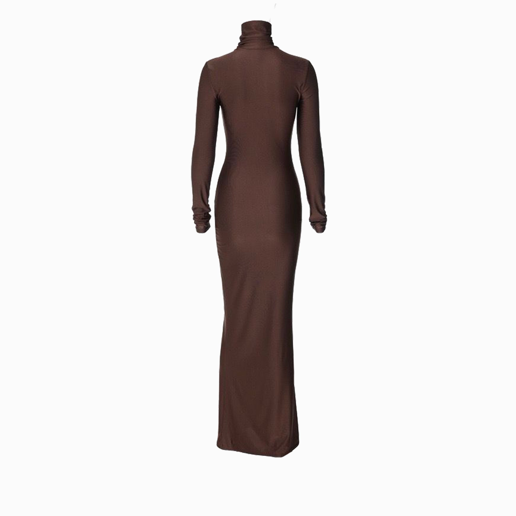 Chocolate draped high neck dress