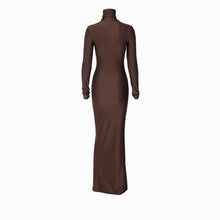 Chocolate draped high neck dress