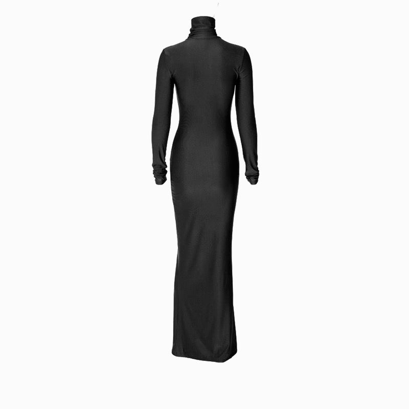 Black draped high neck dress
