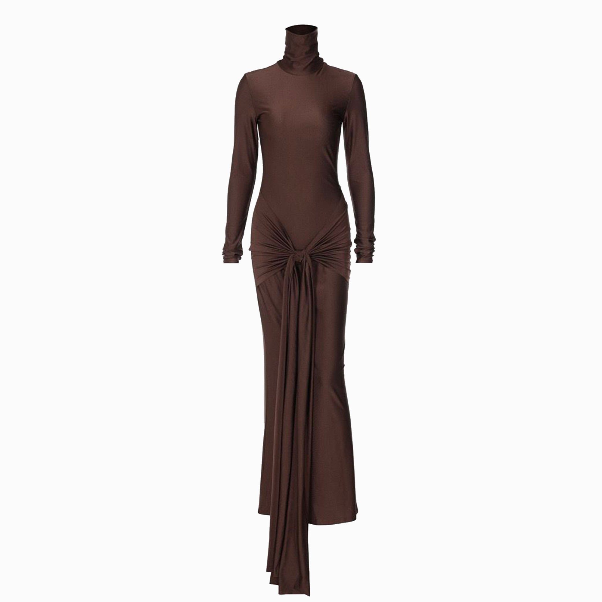 Chocolate draped high neck dress