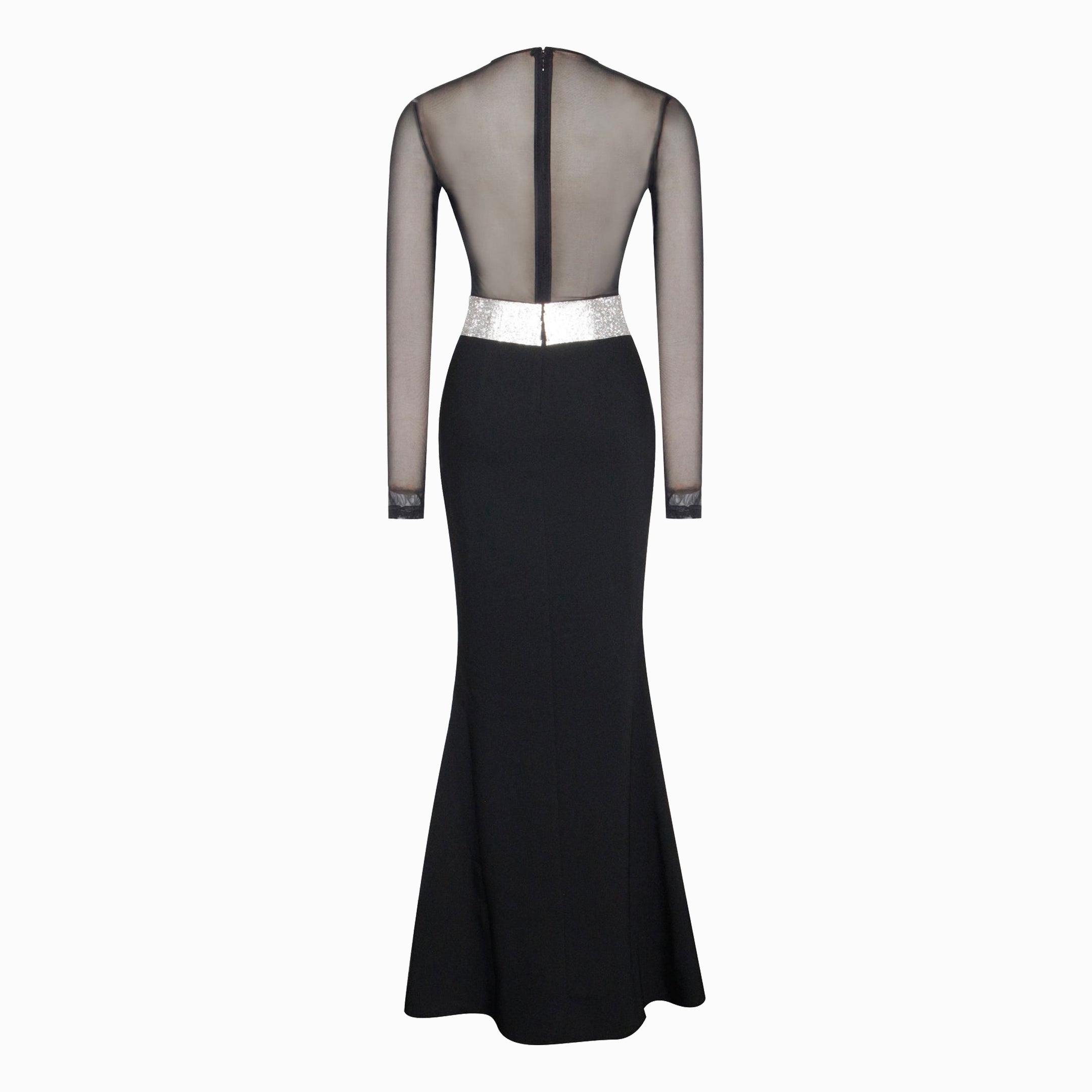 Black long sleeves sheer crystals dress