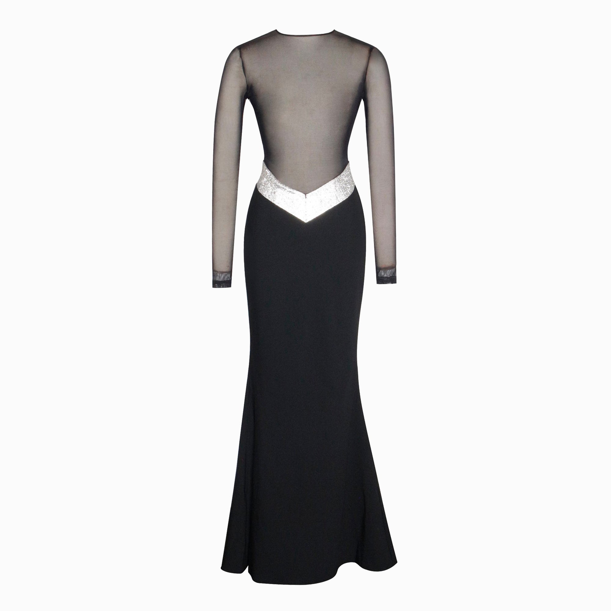 Black long sleeves sheer crystals dress