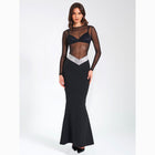 Black long sleeves sheer crystals dress