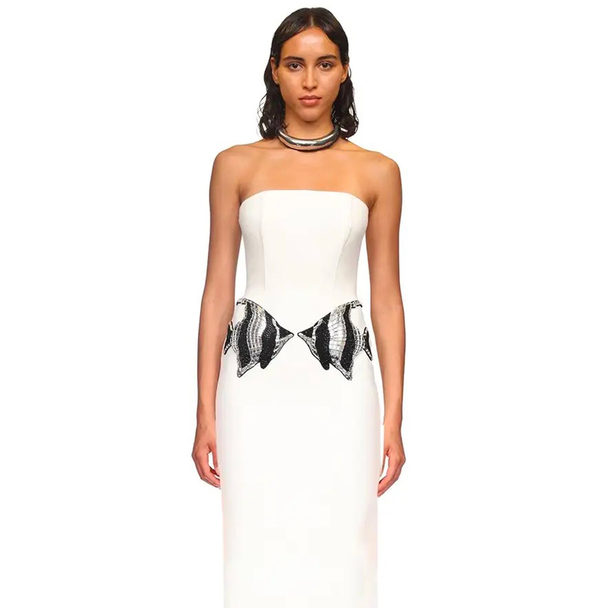 White fish midi dress