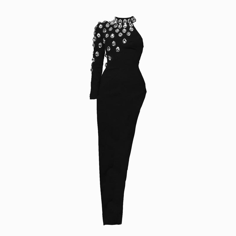 Black one sleeve crystals dress