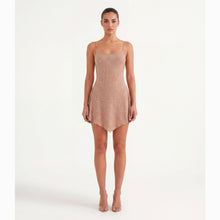 Mini abito nude con cristalli in mesh