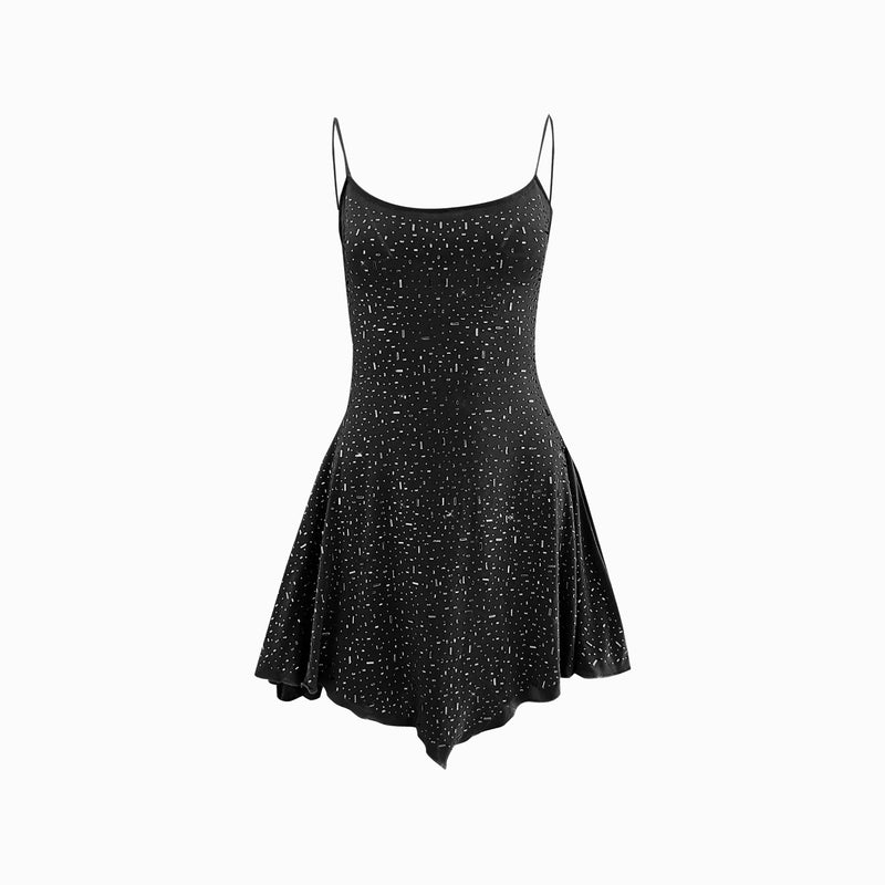 Black crystals slip mini dress