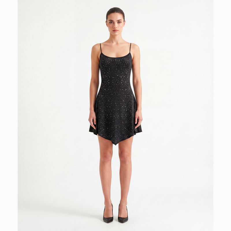 Mini abito nero con cristalli in mesh