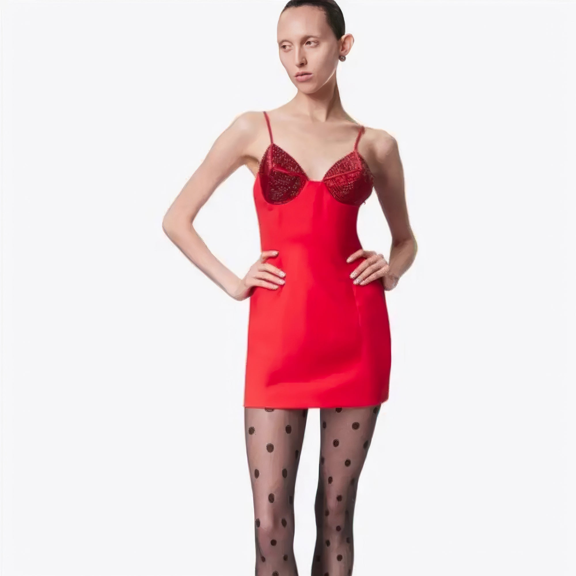 Red crystals mini dress