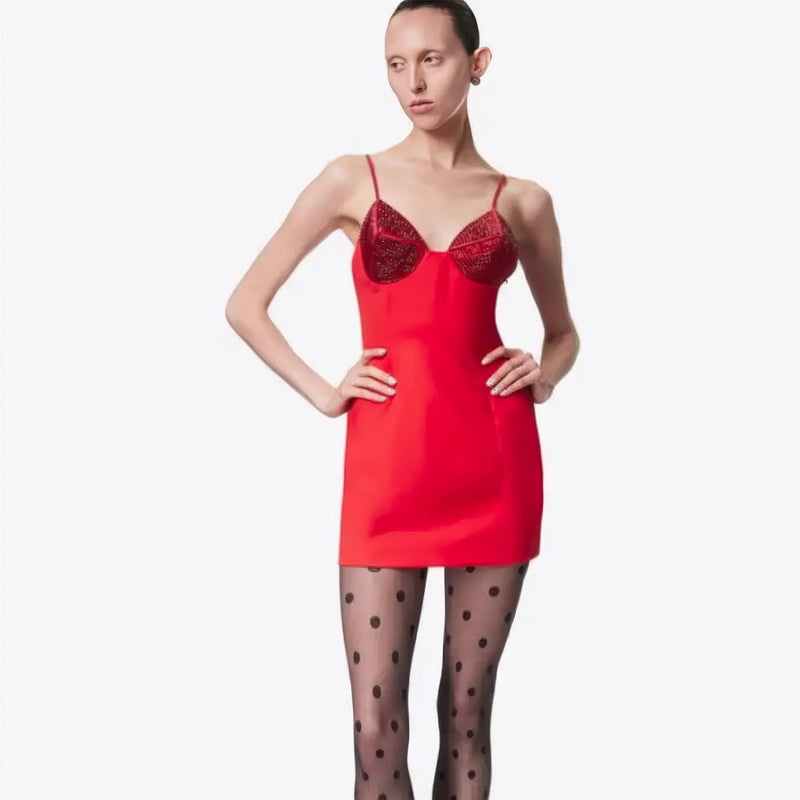 Red crystals mini dress