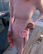 Pink cutouts flowers midi dress