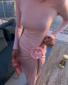 Pink cutouts flowers midi dress