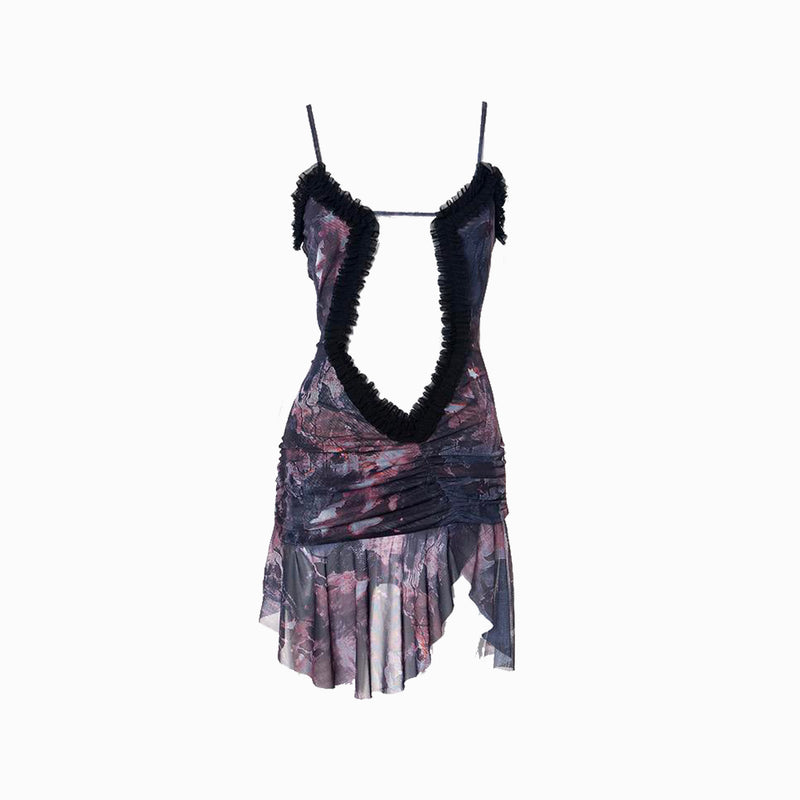 Printed mesh mini dress