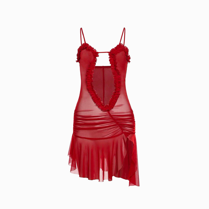 Red mesh mini dress