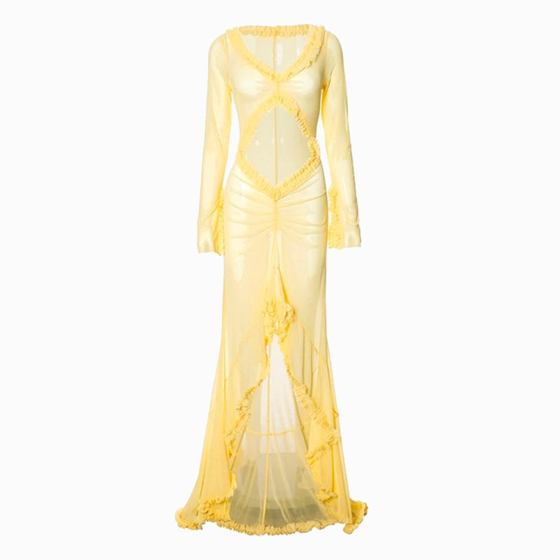 Yellow rouges mesh dress