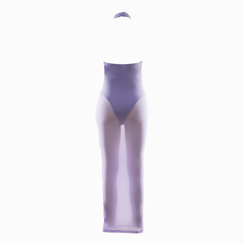 Lilac halter neck mesh dress