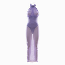 Lilac halter neck mesh dress