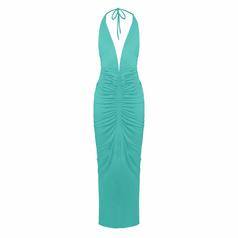 Lightblue V neck jersey dress