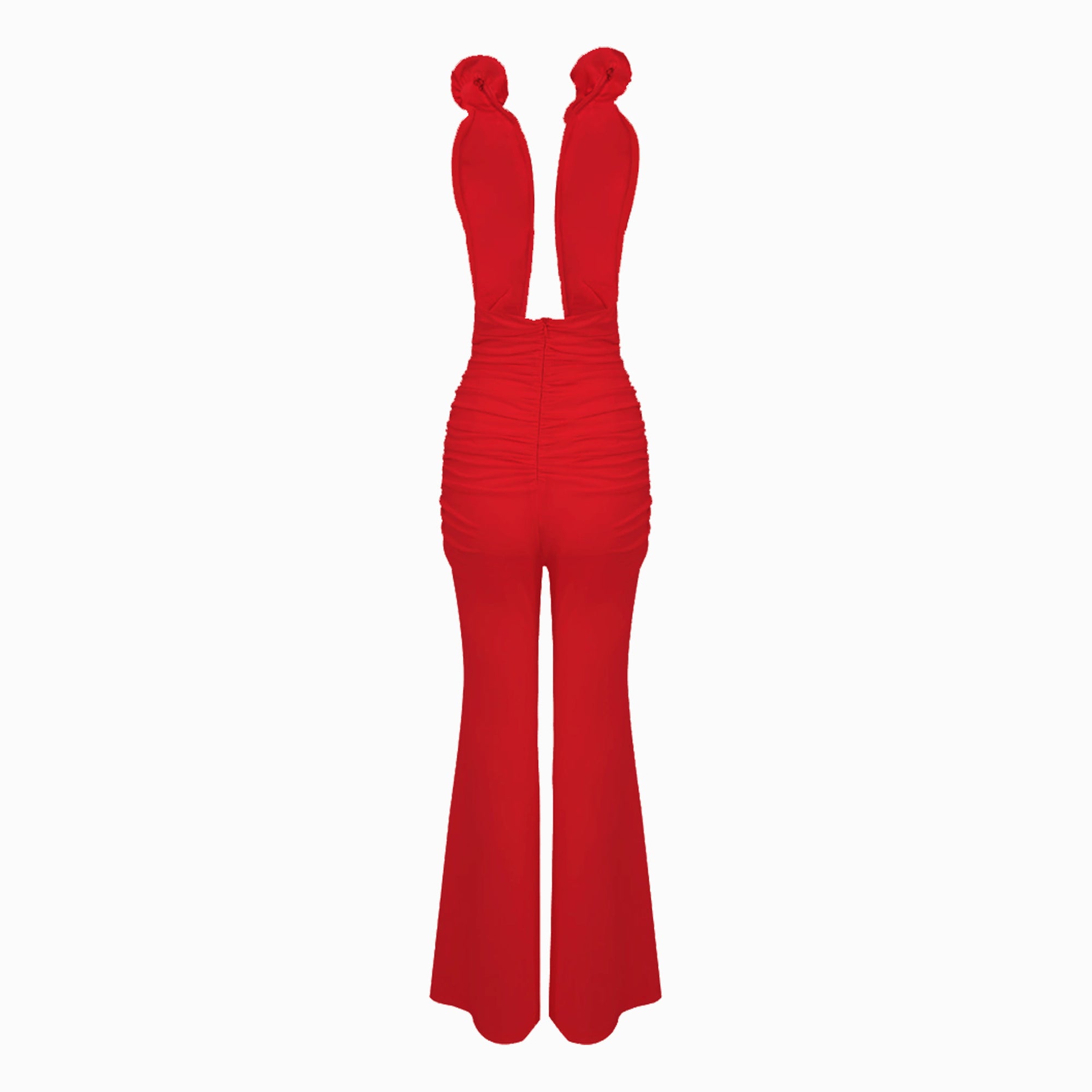 Red mesh roses jumpsuit