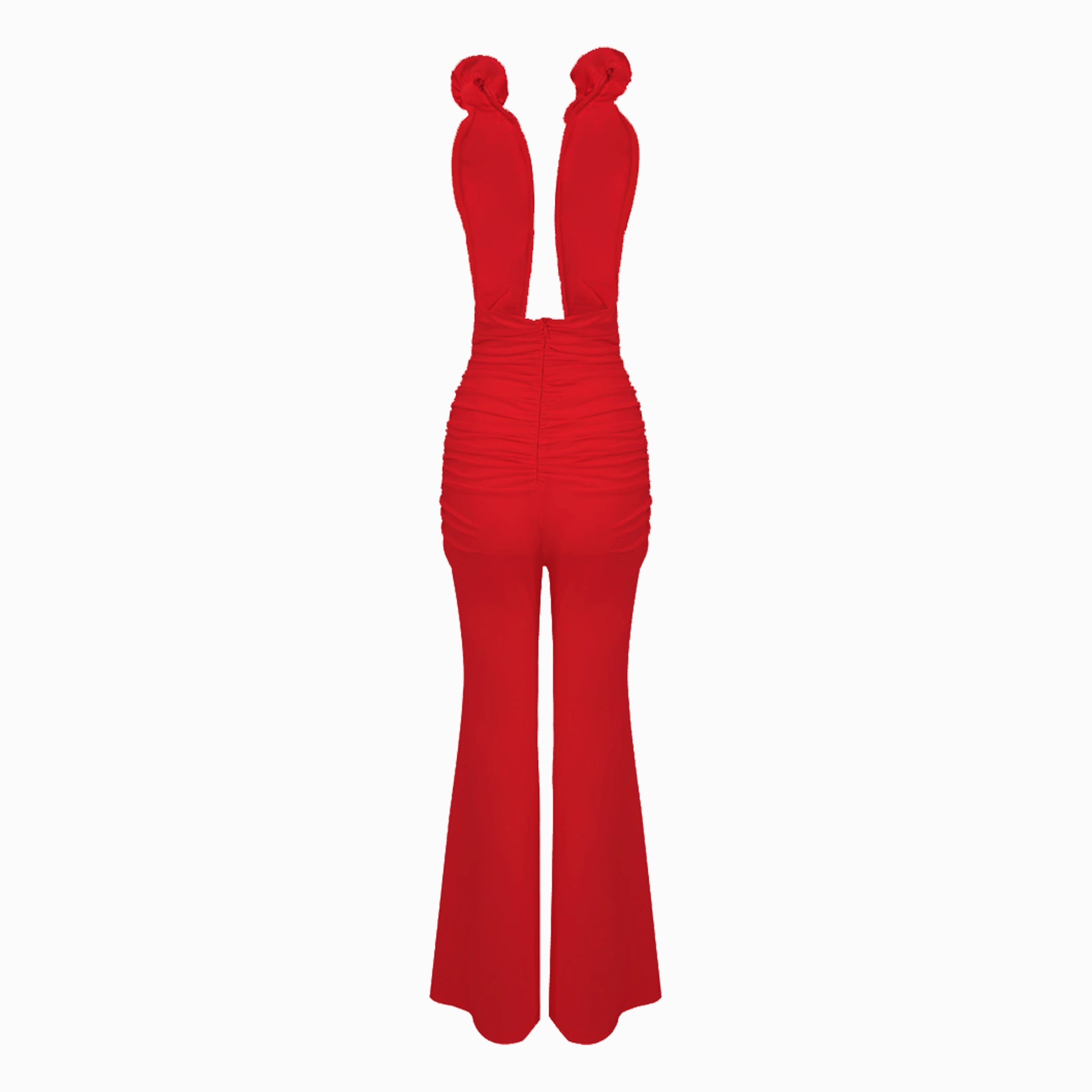 Red mesh roses jumpsuit