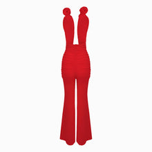 Red mesh roses jumpsuit