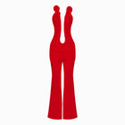 Red mesh roses jumpsuit