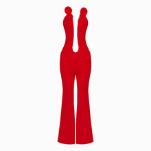 Red mesh roses jumpsuit