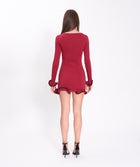 Burgundy ruffle hem mini dress