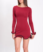 Burgundy ruffle hem mini dress