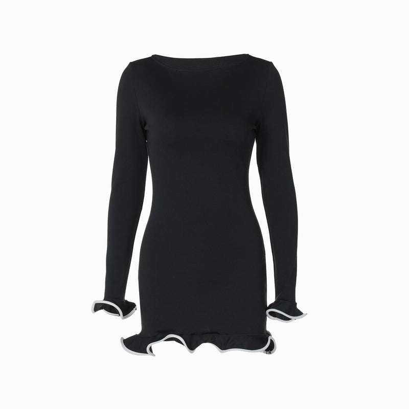 Black ruffle hem mini dress