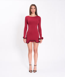 Burgundy ruffle hem mini dress