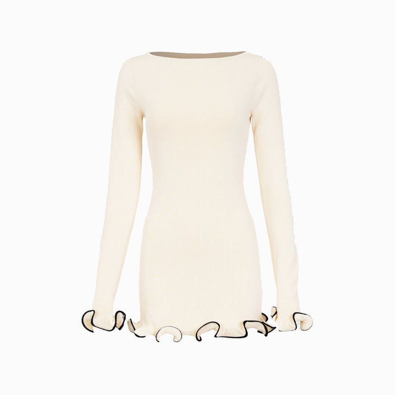 Cream ruffle hem mini dress