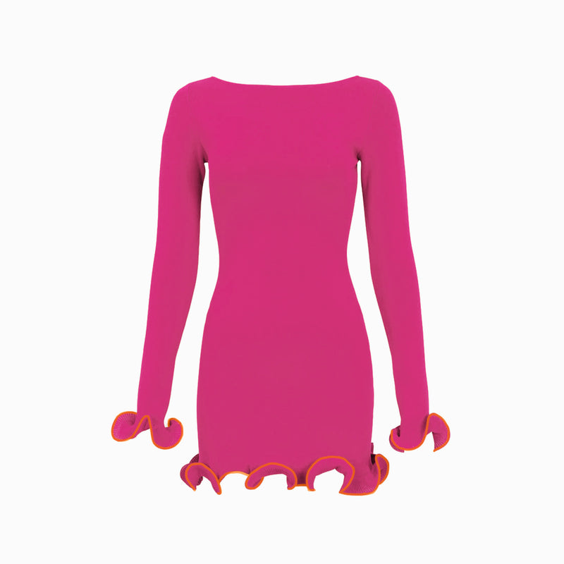 Fuchsia ruffle hem mini dress