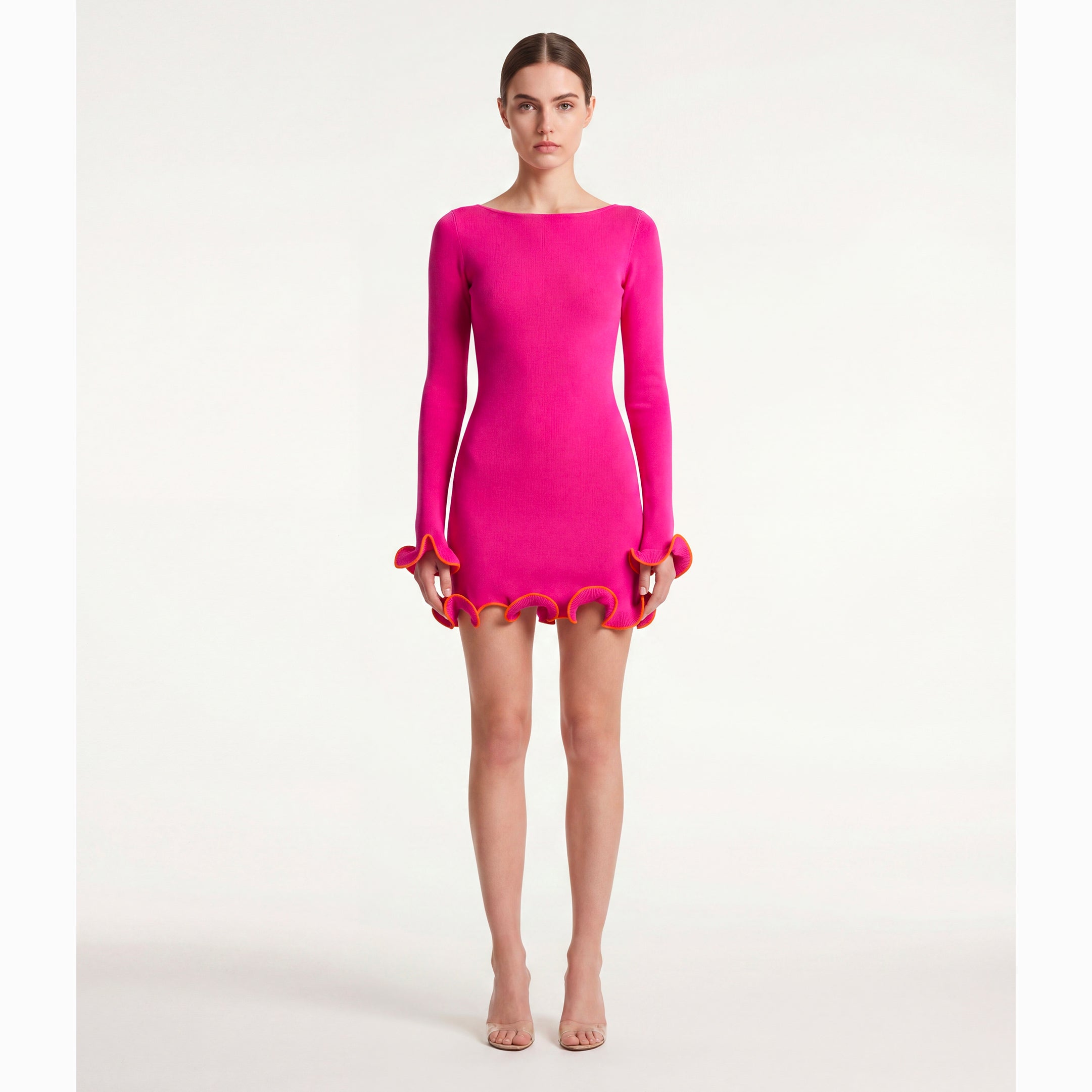 Mini abito fucsia con balze in maglina