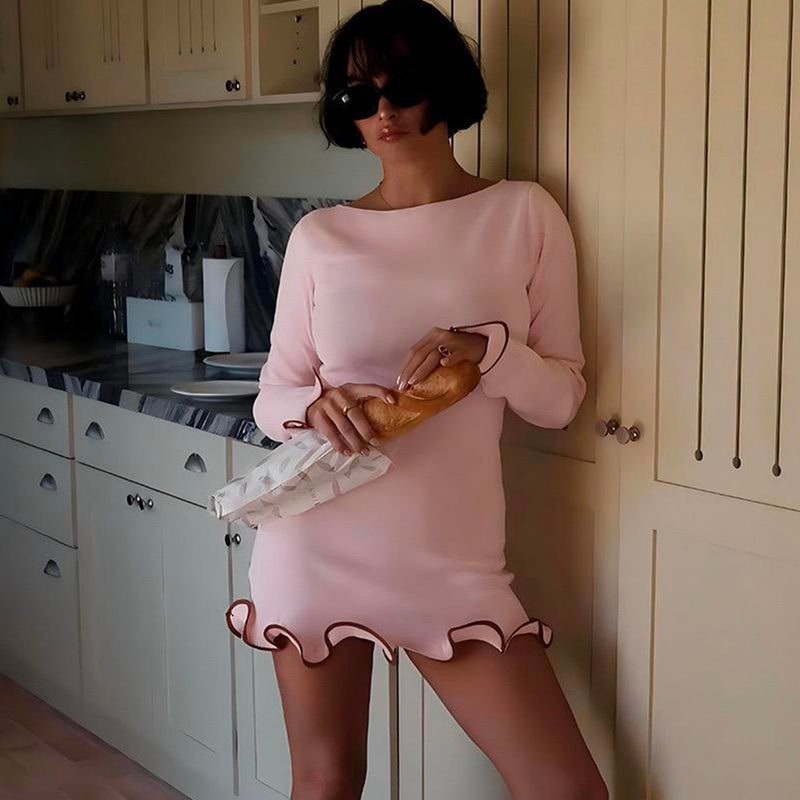 Pink ruffle hem mini dress