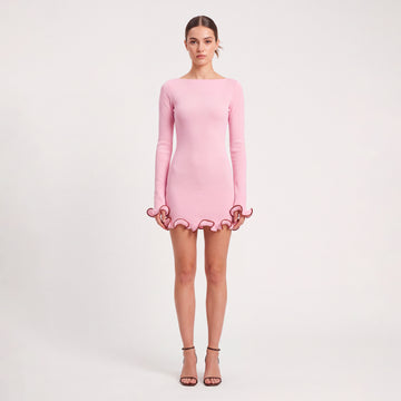 Mini abito rosa con balze in maglina