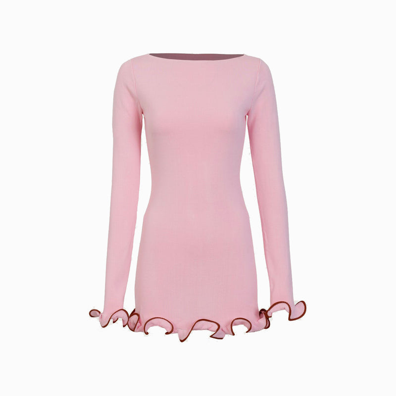 Pink ruffle hem mini dress