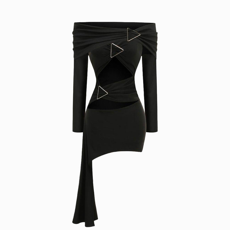 Black draped jersey mini dress
