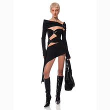 Black draped jersey mini dress