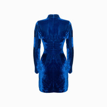Blue velvet long sleeves dress