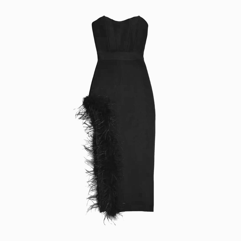 Black feathers midi dress