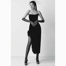 Black feathers midi dress
