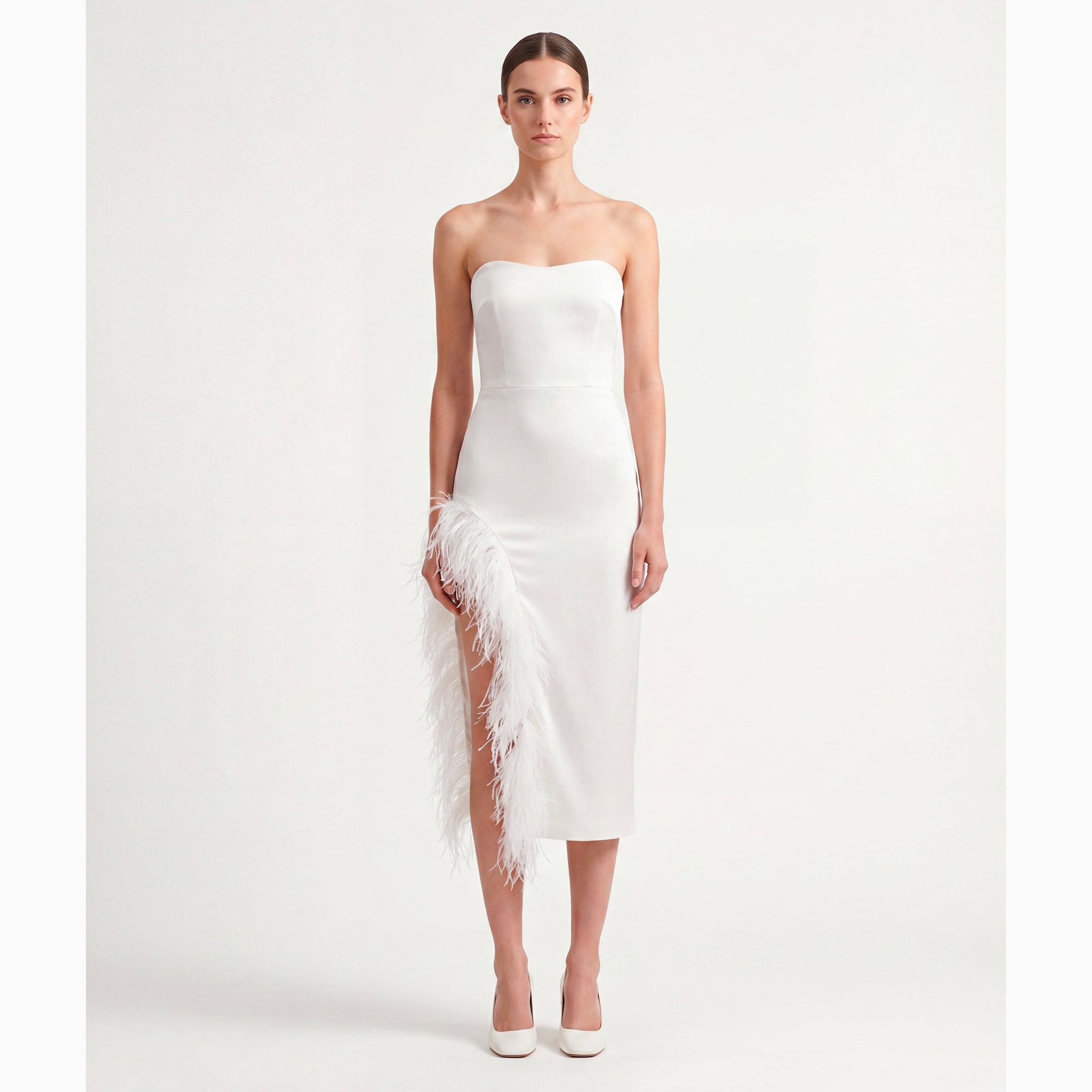 White feathers midi dress