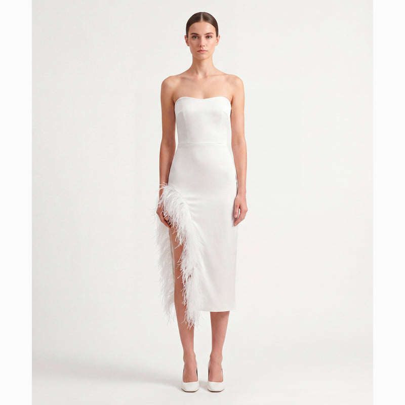 White feathers midi dress