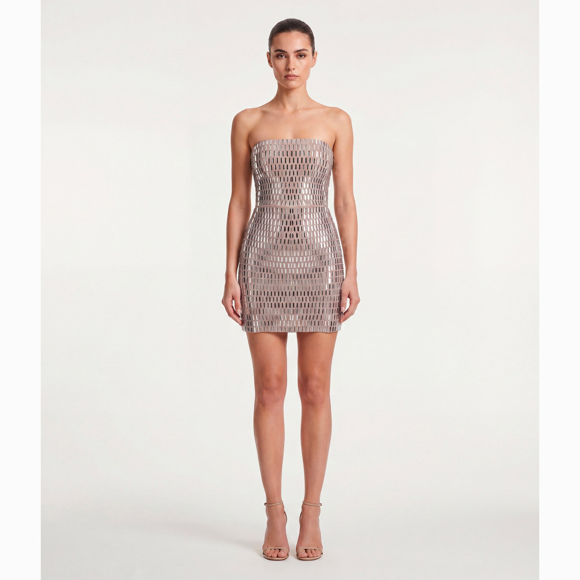 Nude crystals mini dress