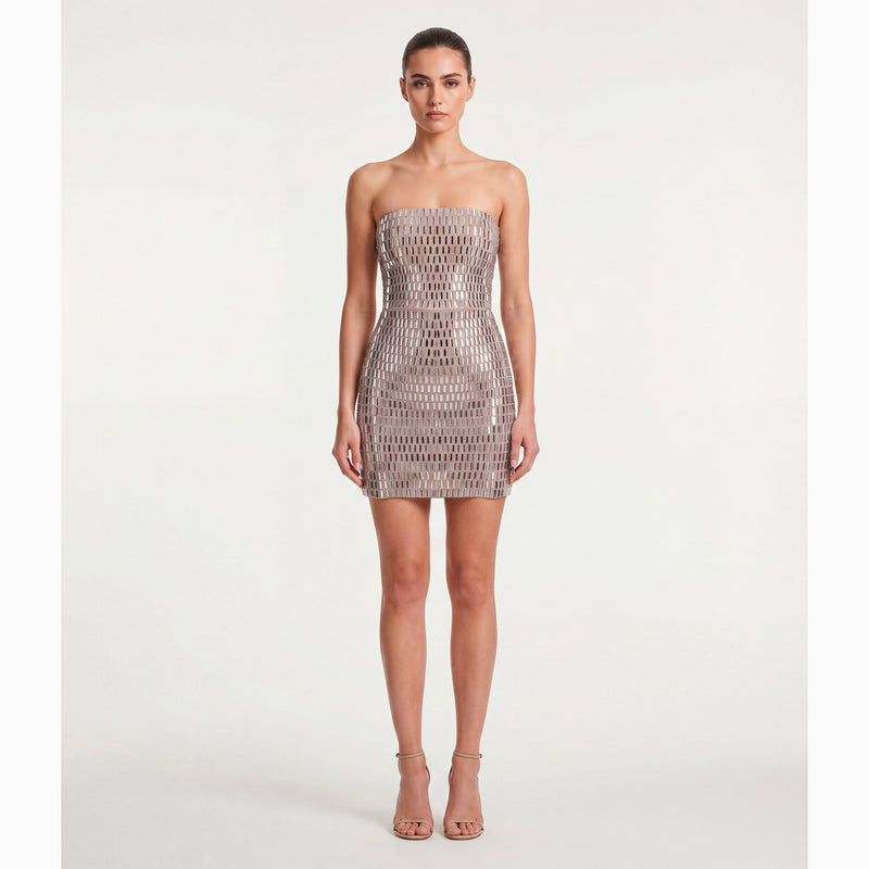 Nude crystals mini dress